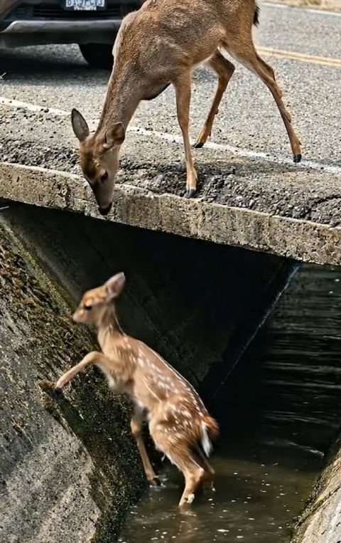 P2605007_kind man stopped his vehicle to rescue a fawn trapped in a deep canal_part2